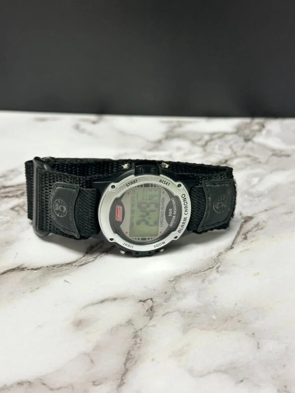 Coleman Digital Watch Mens 41mm Round Dial Black Nylon Strap New Battery